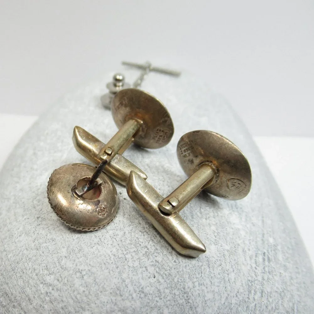Vintage Sterling Sombrero Cuff Links snd tie tack